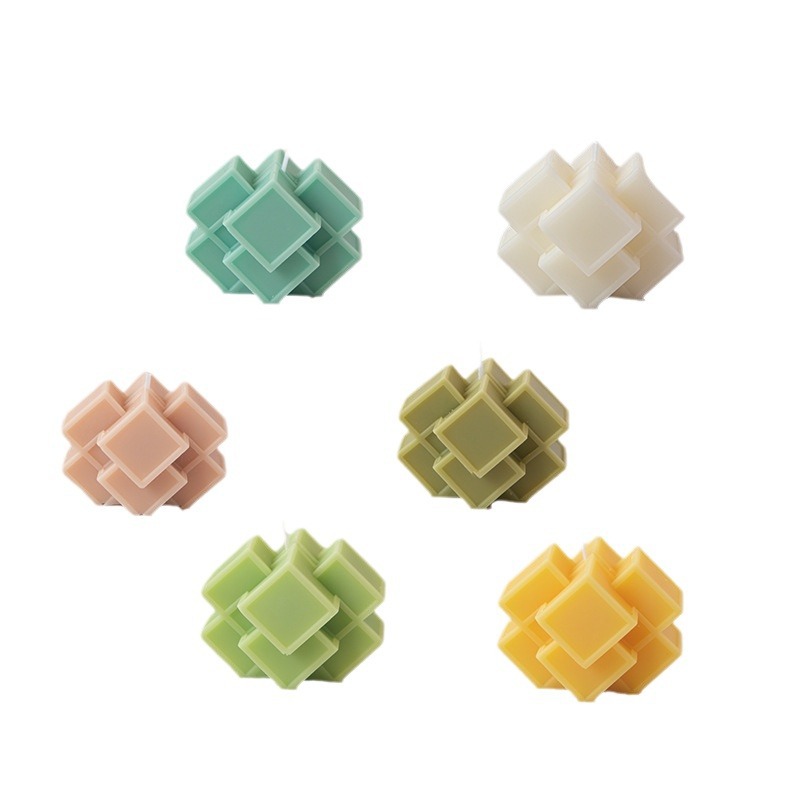 Ventas transfronterizas calientes superpuestas de modelado geométrico cuadrado velas aromáticas adornos para el hogar joyas al por mayor hechas a mano