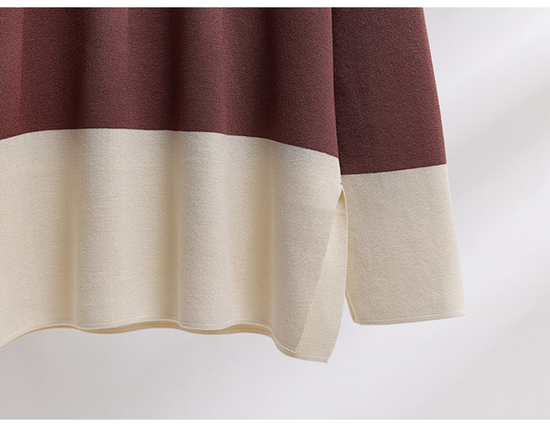 Abbigliamento da donna, completo in maglia, moda casual, colore a contrasto, con cuciture, pantaloni larghi e snellenti, set da due pezzi_voghion.com