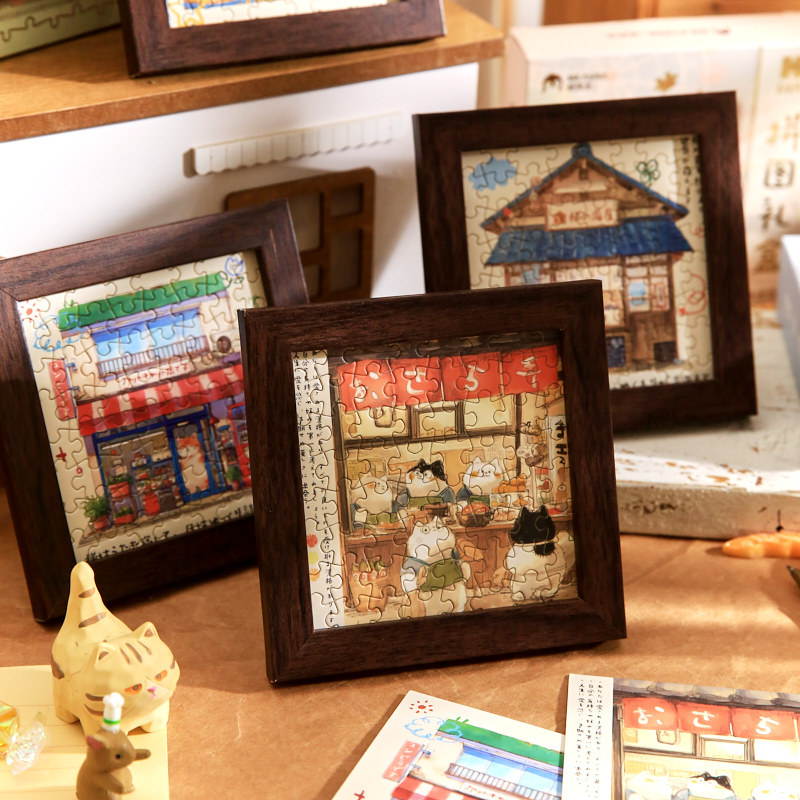 Mr. Paper Square Puzzle Caja de regalo Meow Town Ilustración original Regalo cultural y creativo Puzzle Marco de fotos Adornos
