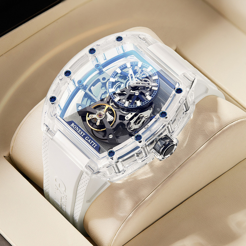 Bugatti Brand Watch Men's Double-Sided Hollow Automatic Mechanical Watch TikTok Explosions Acrylic Tourbillon Watch