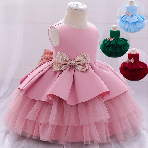 2024 New European and American Style Children's Flower Girl Cake Wedding Dress Kids' Formal Gown Princess Skirt Fashion Show Performance Girls' Dress