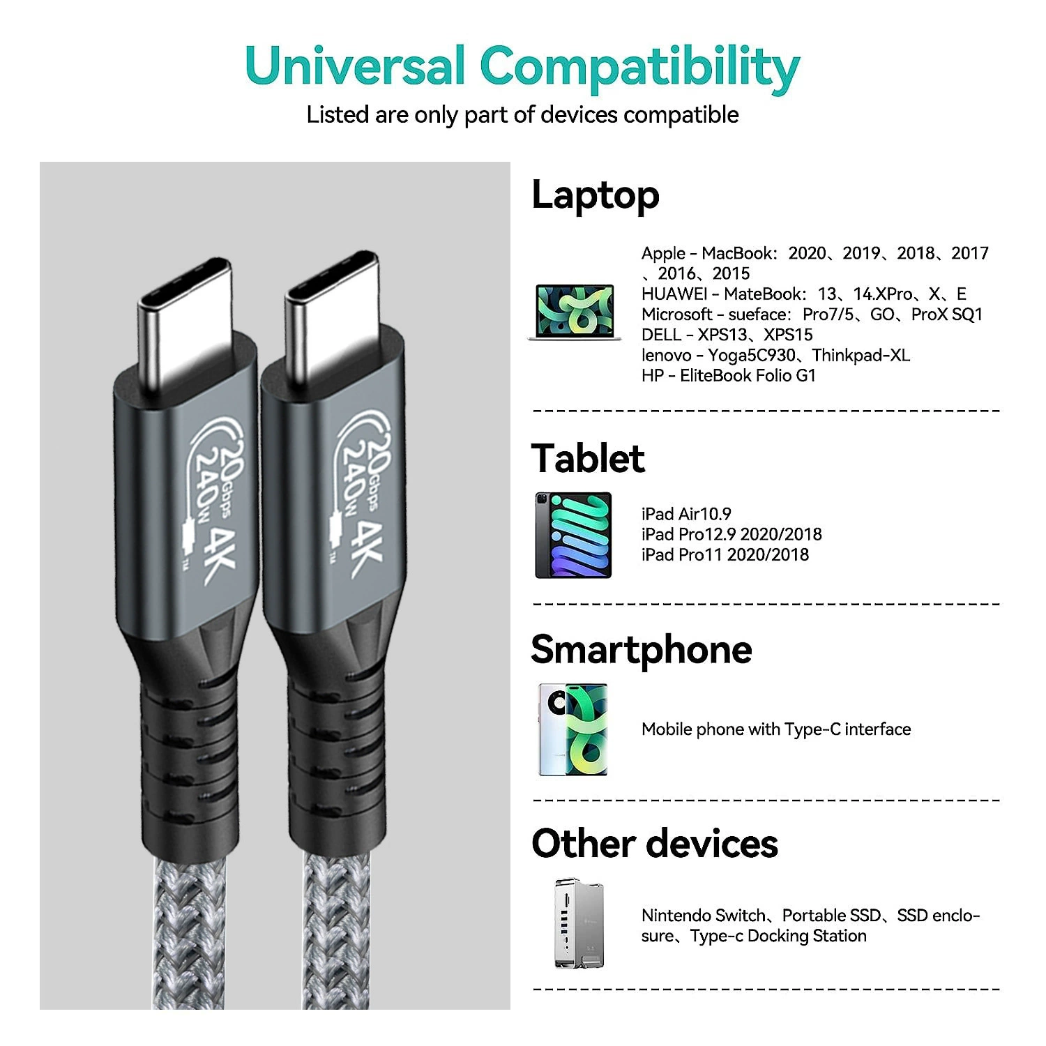 Typec male to male full-function data cable USB3.2 full-function data cable suitable for 240W20G transmission