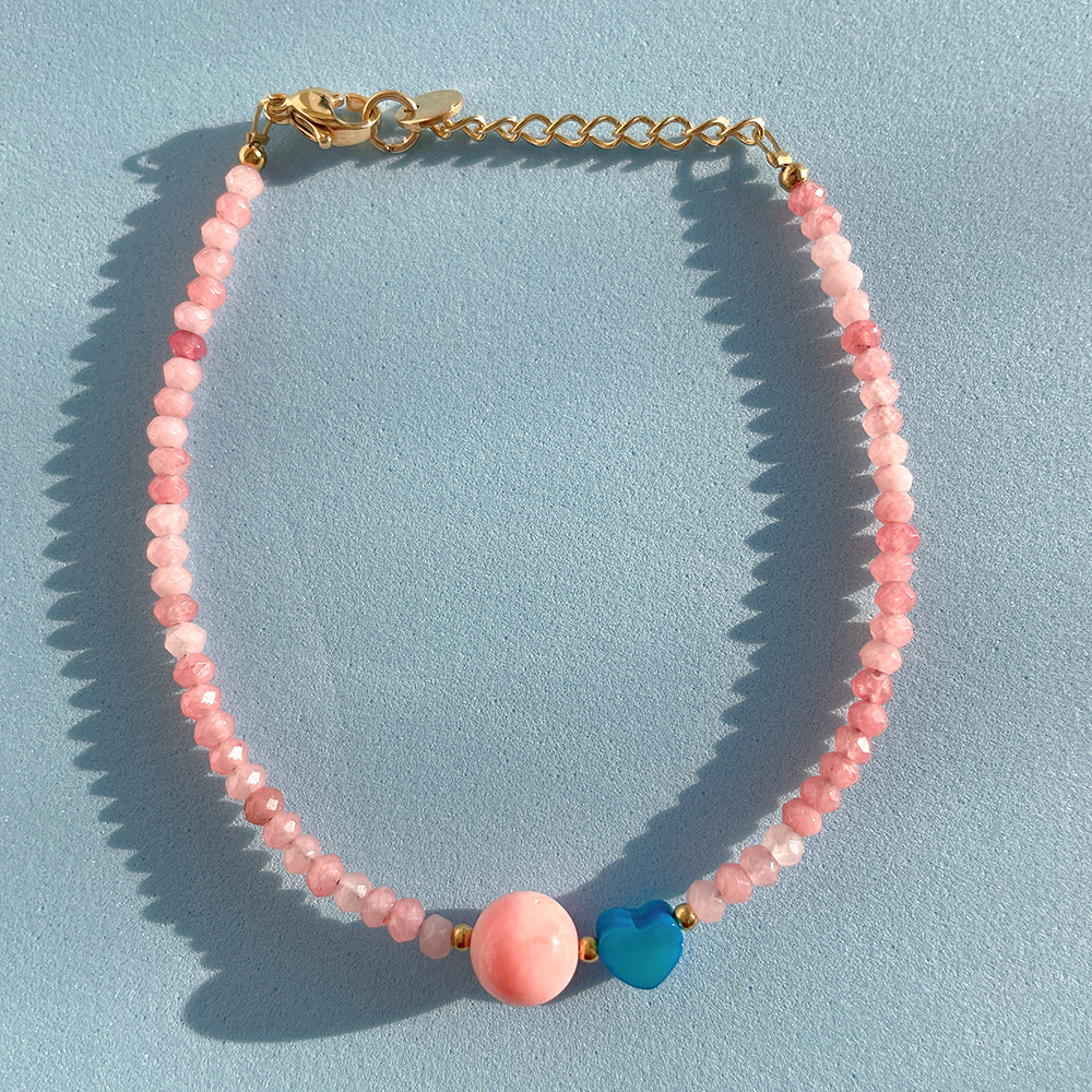 Sweet Heart Shape natural stone Titanium Steel Beaded Bracelets 1 Piece