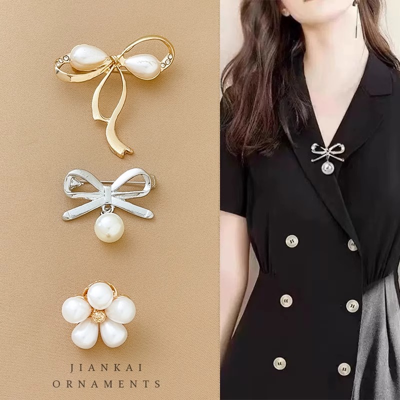 Brillo de decoración de alta calidad para ropa de mujer fijo pin anti-perla botón de brillo accesorios de flores de pecho de perla bufandas de seda