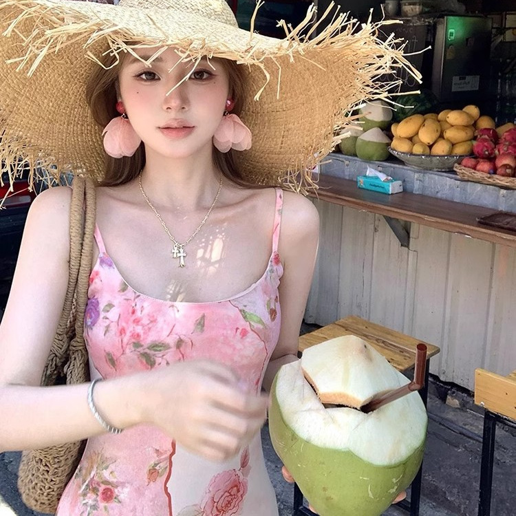 法式浪漫氛围感修身显瘦印花拼接吊带连衣长裙子女春夏季2025新款|undefined