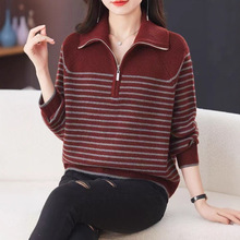 时尚妈妈宽松大码秋冬新款拉链套头针织加厚毛衣女中年遮肉打底衫