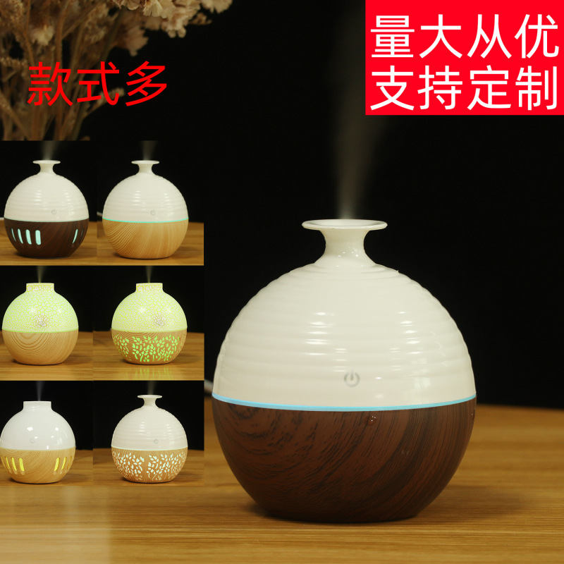 2025 Special Price Factory Wholesale Cracked Hollow Wood Grain Cotton Swab Humidifier Office Home Desktop Night Light