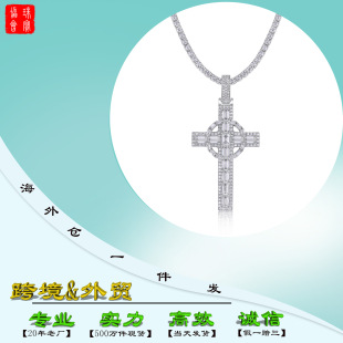 Cross-Border New S925 Sterling Silver Moissanite Holy Light Pendant Necklace European, American, Japanese and Korean Fashion Necklace Jewelry for Men