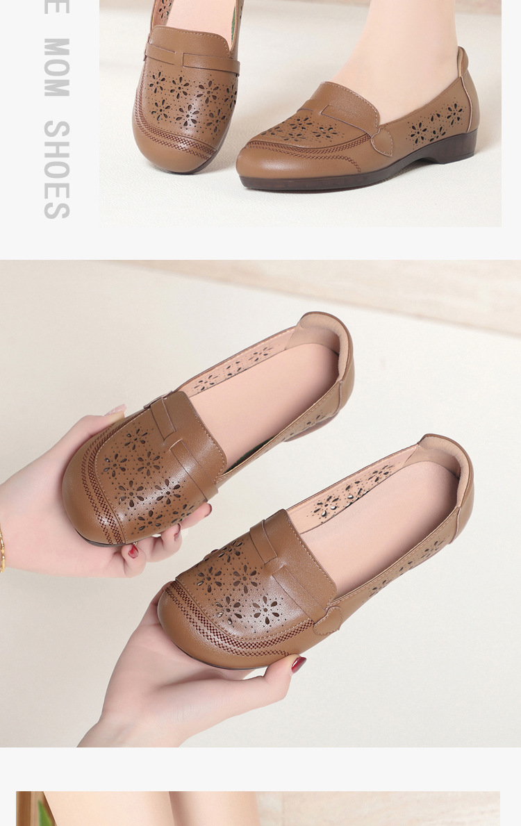 Giày sandal nữ quai chữ V đế bệt da mềm lỗ thoáng khí — màu be chi tiết 10