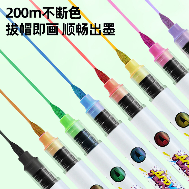 Líquido directo tipo acrílico marcador de cabeza suave impermeable cepillo de color impermeable de color superpuesto conjunto de acuarela acrílico lavable