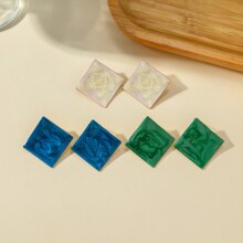 跨境小众时尚极简风方片色彩滴油耳钉民族风高级百搭配饰earring