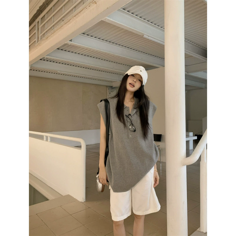 Реальный снимок, реальная цена, новый стильный вязаный жилет без рукавов с лацканами, тонкий нишевый ленивый жилет