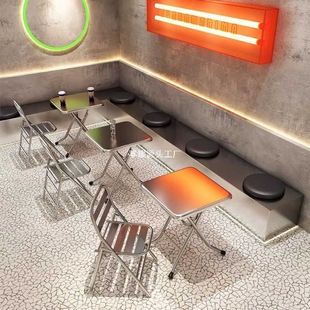 Stainless Steel Dining Table and Chairs Barbecue Restaurant Food Stall Table and Chair Combination Internet Celebrity Industrial Style Restaurant Late Night Snack Stall Outdoor Table and Chairs