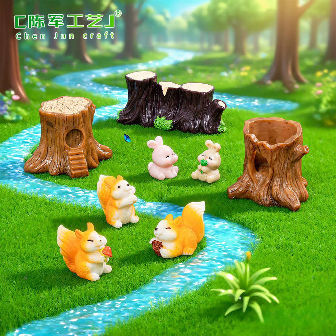 微景观创意可爱卡通兔子小松鼠公仔 diy园艺造景装饰品桌面小摆件
