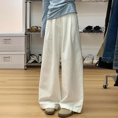 白い筋肉感のしわの広い足のジーパンの婦人服の大きいサイズの太っているmmの梨の形の高い腰のゆったりとしているまっすぐなズボン