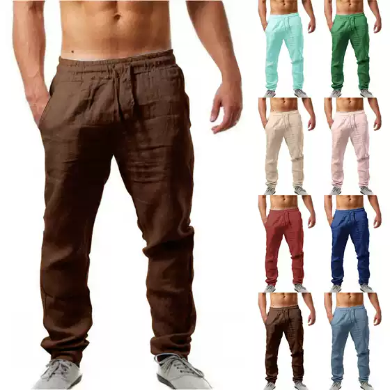 Men's Hip-Hop Linen Cotton Casual Sweatpants - Breathable Loose Fit Summer Style for Amazon Wish AliExpress TIMU