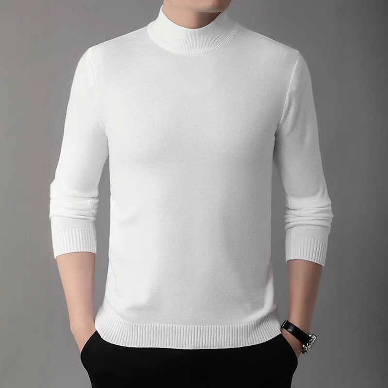 Men's Sweater Half-turtleneck Autumn and Winter Slim-fit All-match Knitted Base Shirt Pure Black Mid-collar Fashionable Sweater Men's Sweater Half-turtleneck Autumn and Winter Slim-fit All-match Knitted Base Shirt Pure Black Mid-collar Fashionable Sweater