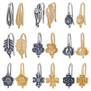 S925 Pure Silver Ear Hook Leaf Flower Vintage Thai Silver Earrings Semi-finished Ancient Gold Ear Hook diy Earrings Accessories