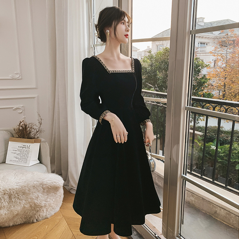High-end sense small dress light luxury niche high-end long skirt women's French Hepburn style black bottom dress autumn and winter