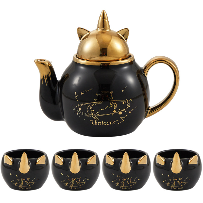 Luz nórdica de lujo flor y hierba tetera traje lindo unicornio tetera taza de té de cerámica con regalo de mano entrega de una sola pieza