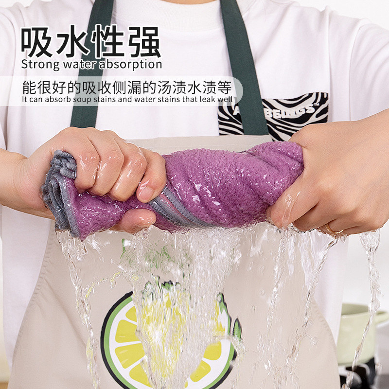 Paño de cocina de doble cara de forro polar coral grueso, no absorbe aceite, para limpieza de cocina, suave para las manos, venta al por mayor, nuevo modelo 2025.