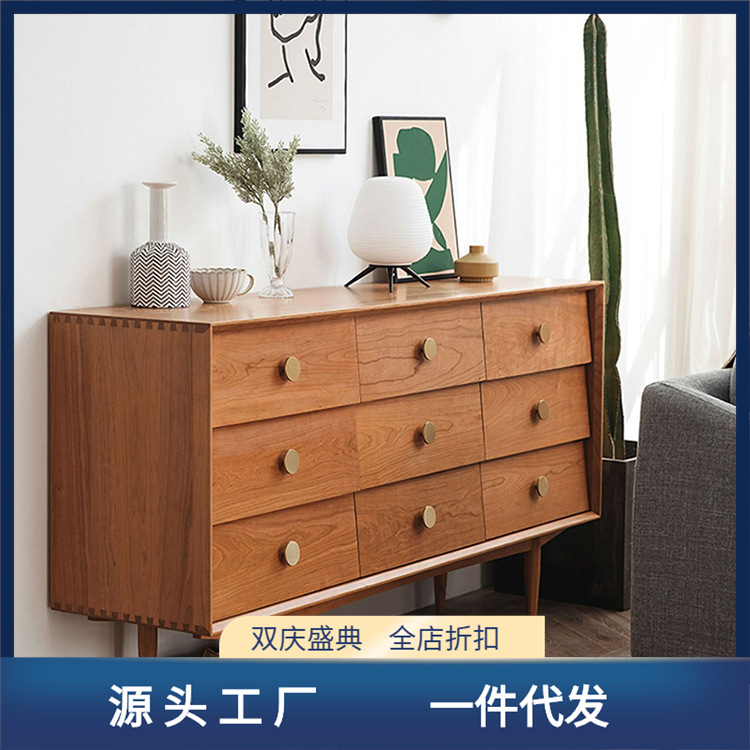 Nordic solid wood cabinet, hill nine-drum cabinet, bedroom storage cabinet, living room cherry wood storage side cabinet, factory direct sale