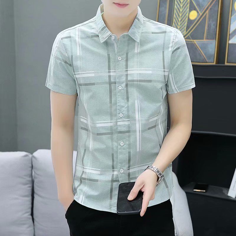 Summer Men's Short-sleeved Shirt Korean Style Slim-fit Fashionable Handsome Men's Shirt Striped Casual Business Mid-sleeved Shirt