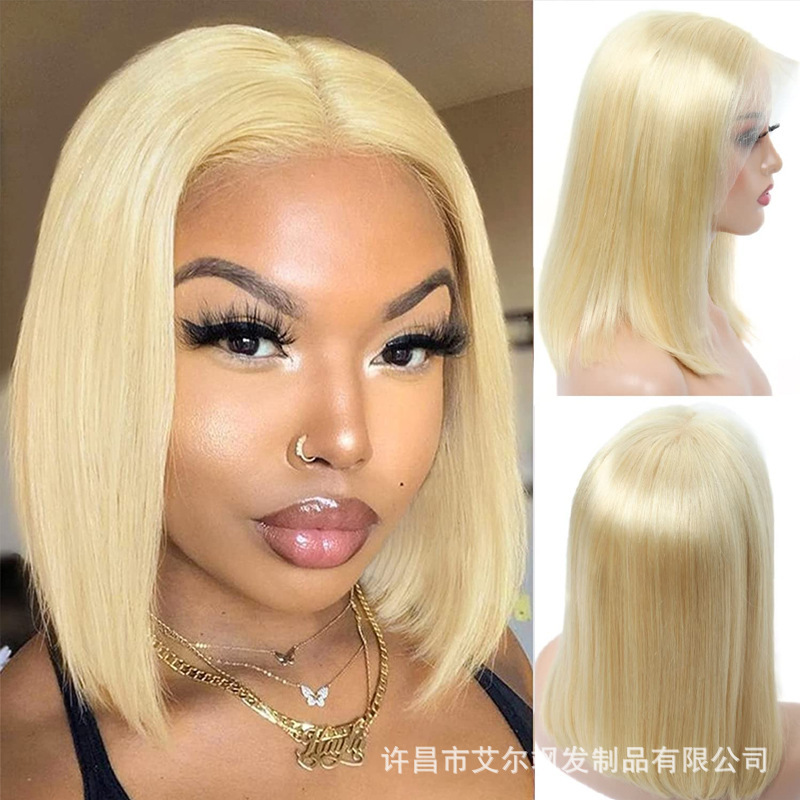 European and American Wigs 613Bob13X4 Real Wig Humanhair Front Lace Wig Real Hair Xuchang Wig