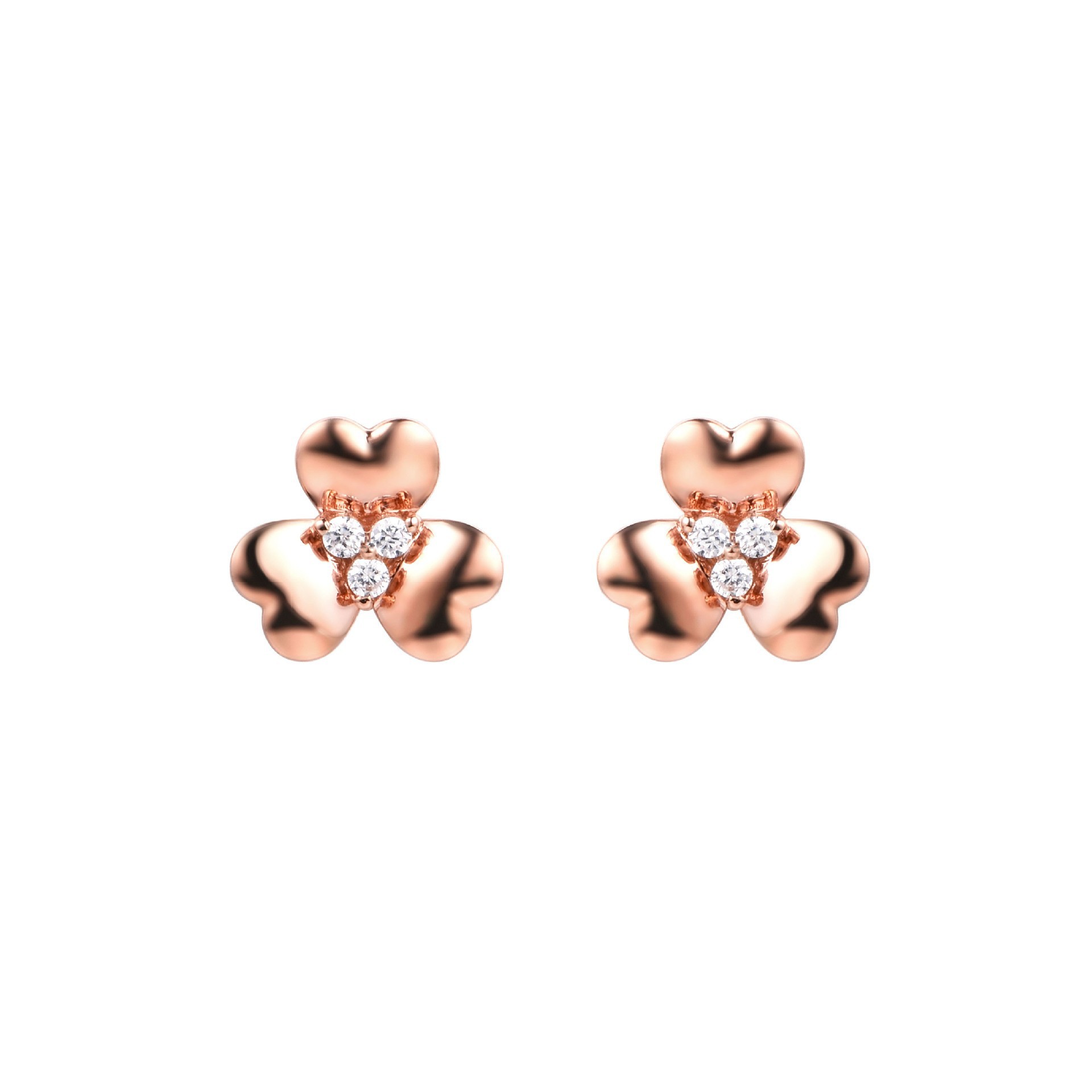 Au750 Diamond Earrings 14K Rose gold earrings 9K gold Morsang Jewelry 18K Platinum Earrings Clover