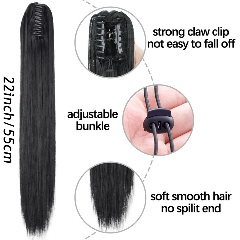 22inch 爪クリップストレートヘアポニーテール化学繊維かつら女性ロングストレートふわふわハイポニーテール|undefined