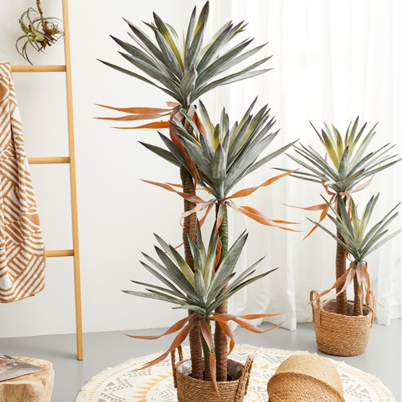 Plantas verdes, plantas artificiales en maceta de hierro holandés, decoración grande para sala de estar, plantas falsas, árboles artificiales, paisajismo, árboles decorativos de agave