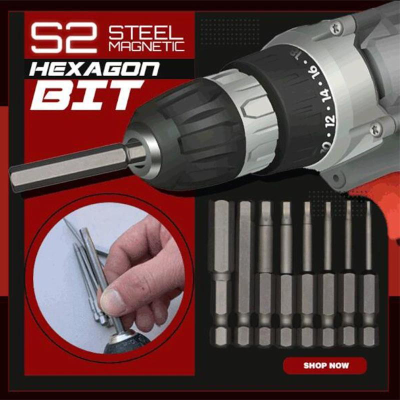 Шестигранная головка Магнитная электрическая отвертка S2 Стальной магнитный шестигранный бит