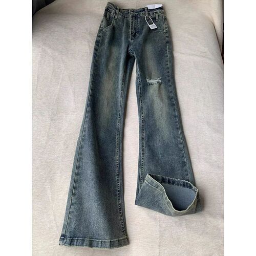 Vintage Retro Holey Flared Jeans for Women - Summer New Arrival High-Waisted Slimming Tapered Pants