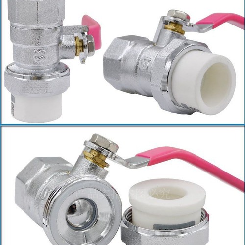 63mm (2 inches) PPR double living joint copper ball valve with red handle, copper core, copper rod, copper body PPR living joint full copper ball valve wholesale