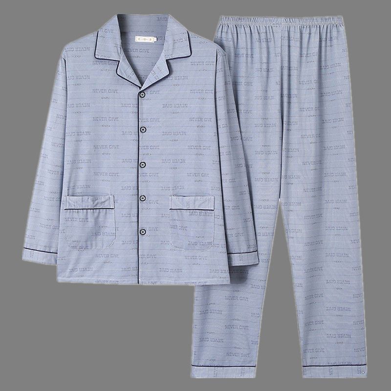 100% algodón pijamas de los hombres de primavera y otoño de manga larga traje de dos piezas más el tamaño suelto de la Juventud de los hombres homewear Delgado