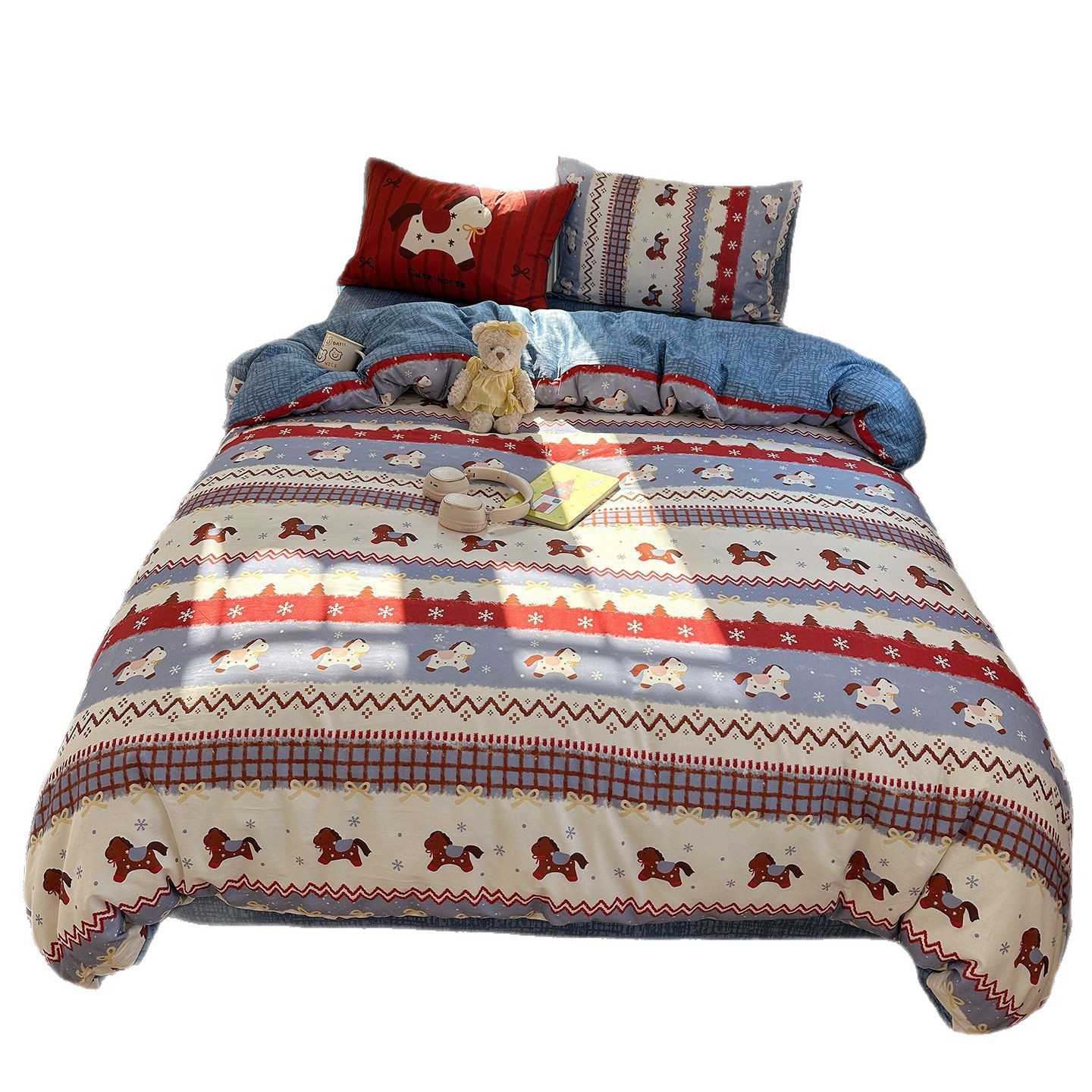 Mezcla de algodón impresa digital grande funda de almohada pequeña serie fresca gatos lindos cuatro piezas dormitorio tres piezas cama