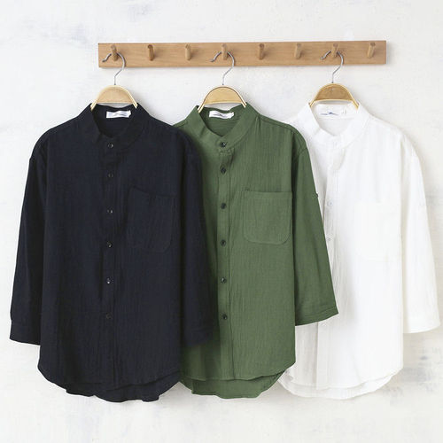 A very fairy-like men's summer thin cotton linen casual 5/7 sleeve shirt, stylish and trendy for men's matching and handsome.