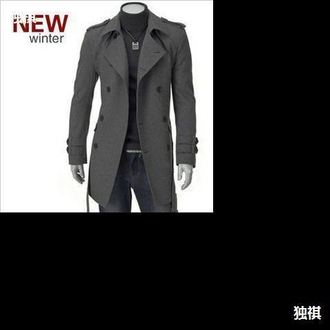 Autumn and Winter Men's Windbreaker Medium-Length Slim Fit Youth Coat Korean Style Trendy Men's Woolen Outerwear Coat Medium Length