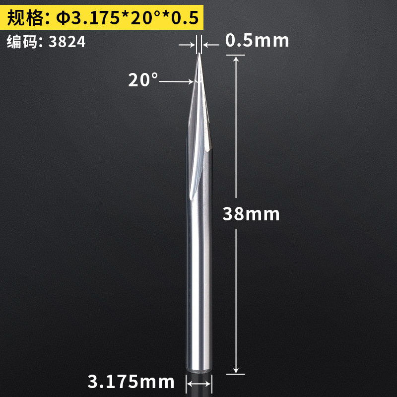Huhao 3.175/4/6mm doble hoja recta ranura afilado Cuchillo CNC cónico cuchillo grabado máquina herramienta cuchillo de alivio profundo