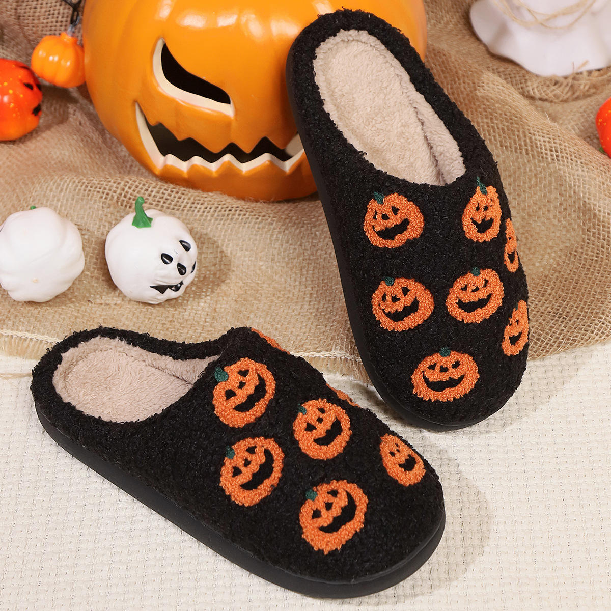 Halloween small order Halloween pumpkin autumn and winter cotton slippers home indoor _viptrois.com