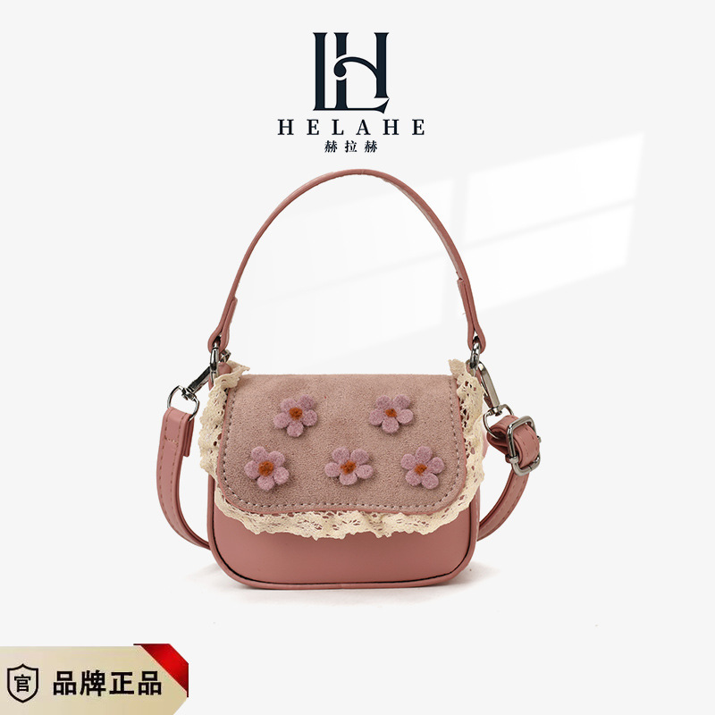 儿童包秋冬新款复古磨砂迷你马鞍包女童蕾丝花朵手拎包亲子斜挎包|undefined