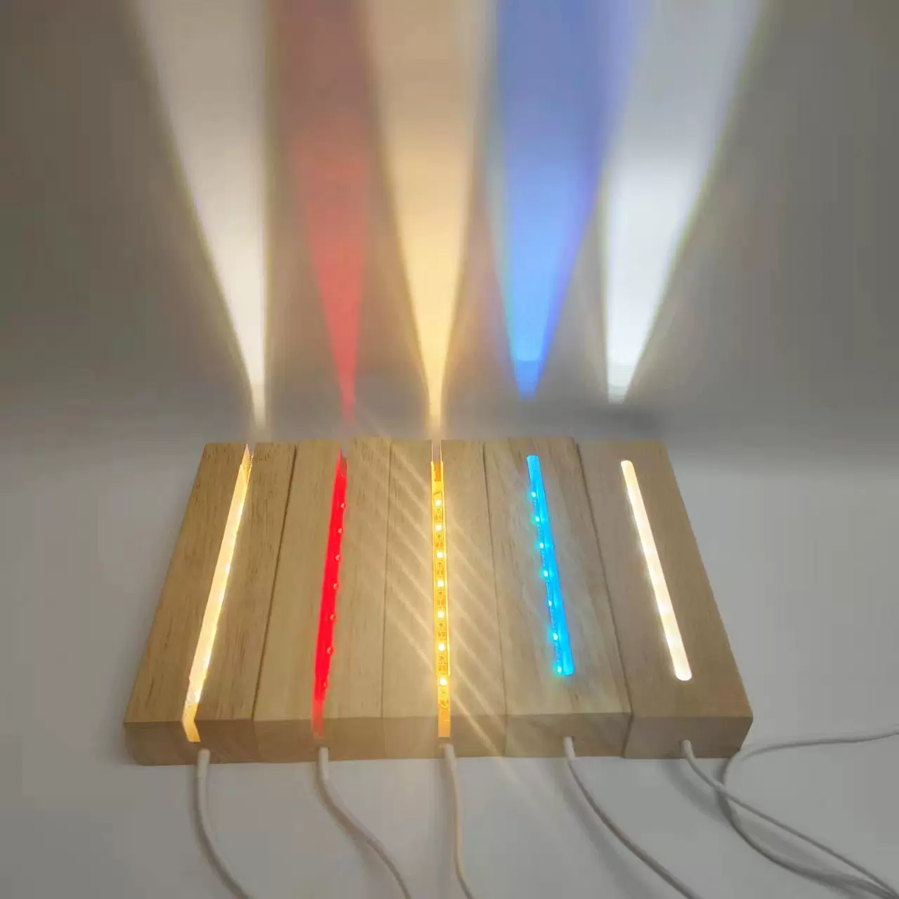 Yonii实木LED灯发光底座 创意3D亚克力DIY实木长方形USB小夜灯