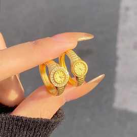 小金表戒指520告白礼物情人节送女友指环金色开口新款情侣时尚潮