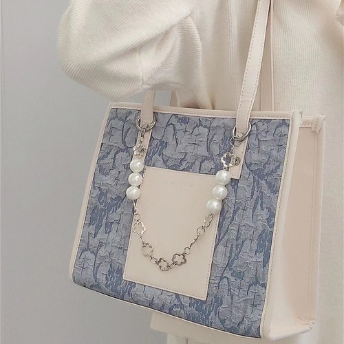 Summer bags for women, personalized sea salt blue jacquard tote bag, high-end large-capacity commuting shoulder bag for women