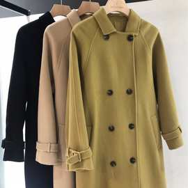 韩2021修身型衬肤色羊绒大衣羊毛西装领气质通勤双面手缝毛呢外套