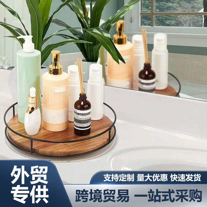 Wooden Round Rotating Storage Rack Kitchen Spice Bottle Storage Rack Desktop Turntable Storage Rack Solid Wood Storage Tray