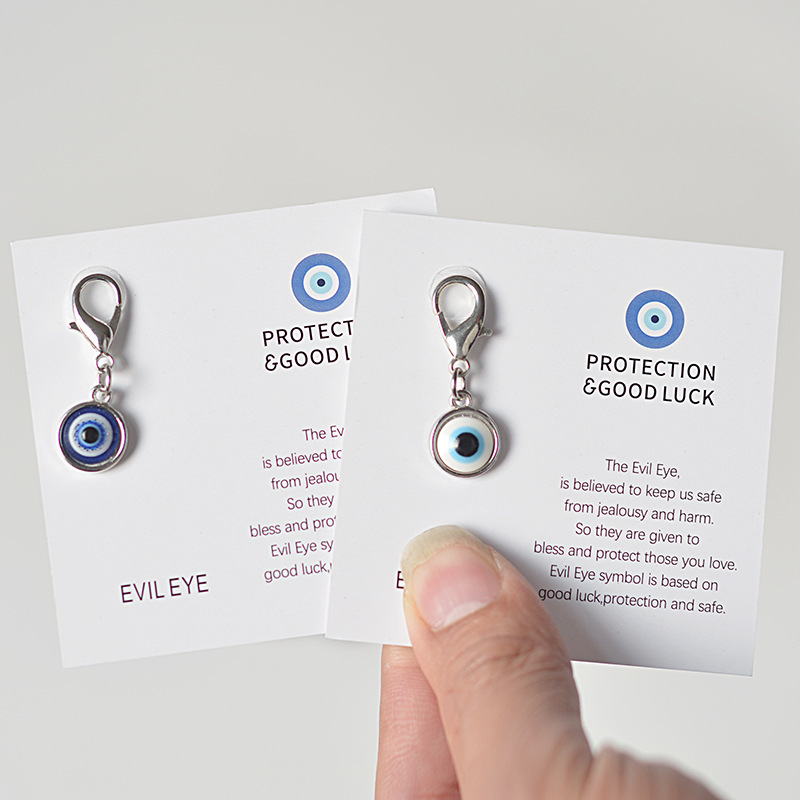 Cross-Border New Product Protection Good Luck English Good Luck Card Blue Evil Eye Keychain Pendant
