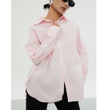春夏粉色衬衫oversize白衬衣宽松上衣设计感廓形大码抗皱长袖防晒