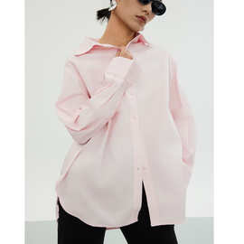 春夏粉色衬衫oversize白衬衣宽松上衣设计感廓形大码抗皱长袖防晒
