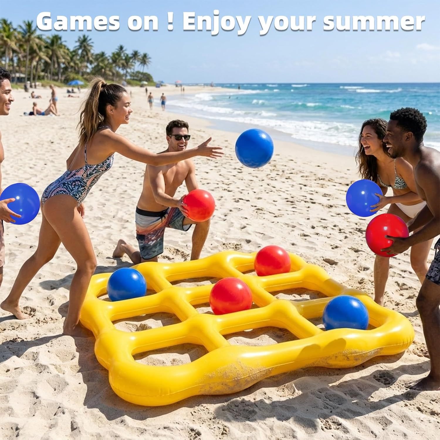 Cross-border PVC inflatable tic-tac-toe throwing game, outdoor water tic-tac-toe beach ball red and blue throwing circle